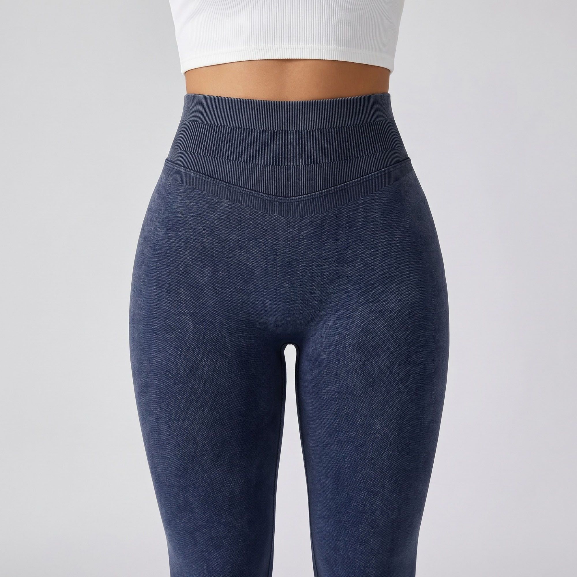 Anna-Kaci Women's High Waist Seamless Leggings with Ribbed Waistband and Contour Detail