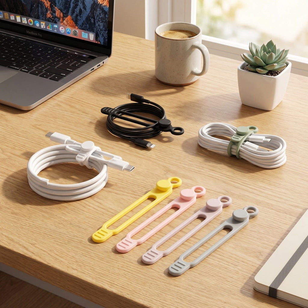 6 Pack Silicone Cable Organizer Clips Reusable Cord Management Straps for Charging Cables Headphones Office Desk Travel Accessories
