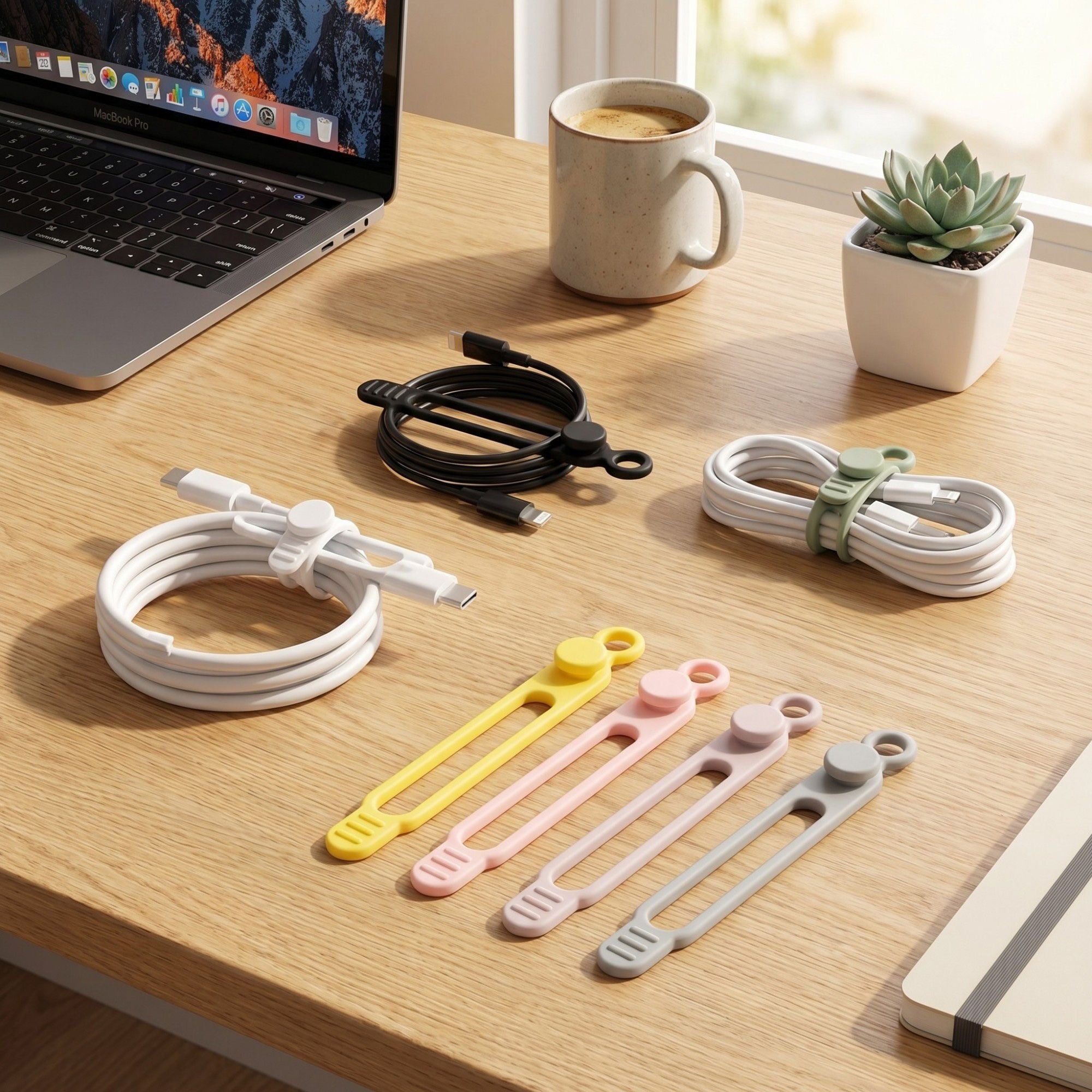 6 Pack Silicone Cable Organizer Clips Reusable Cord Management Straps for Charging Cables Headphones Office Desk Travel Accessories