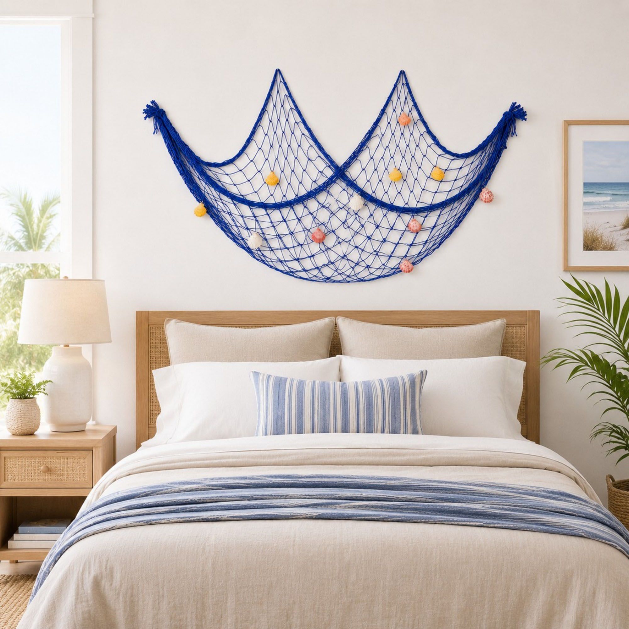 Decorative Fishing Net Wall Hanging Nautical Coastal Photo Display Decor