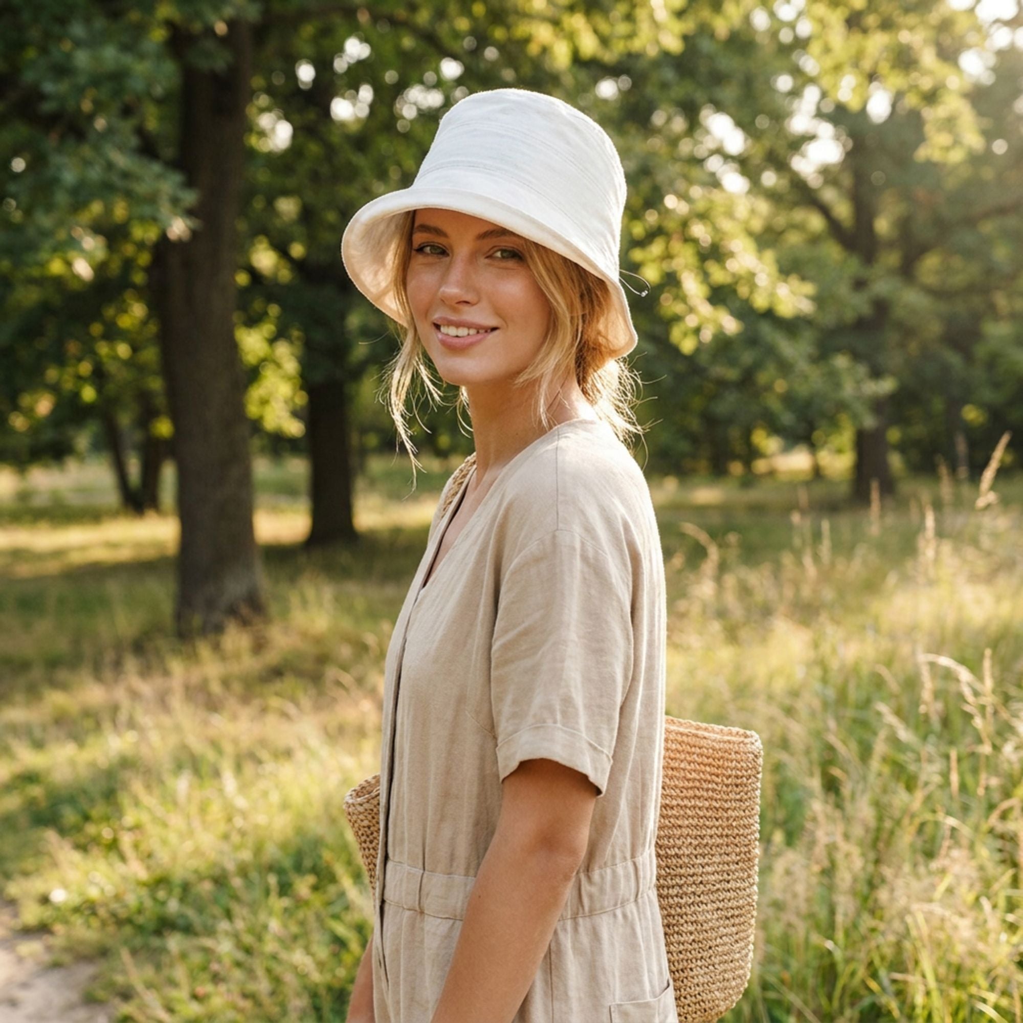 Bucket Hat with Adjustable Back Buckle and Wide Brim