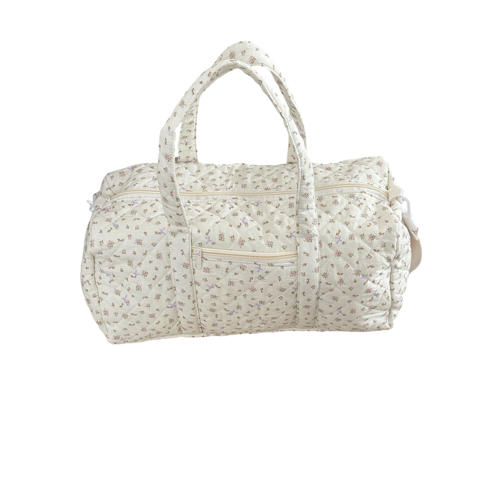 Quilted Cotton Duffel Bag with Floral Print and Double Handle Design