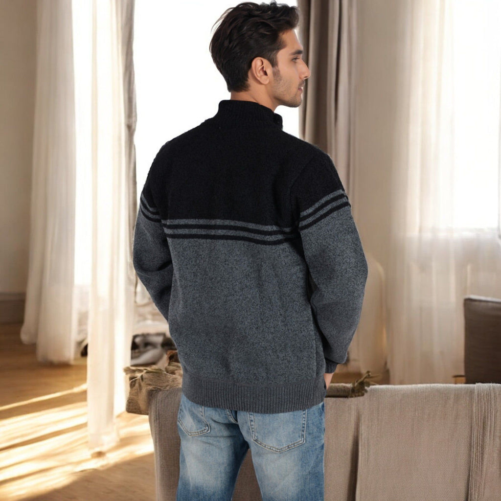Anna-Kaci Men's Zip-Up Striped Fleece Jacket with High Collar and Front Pockets