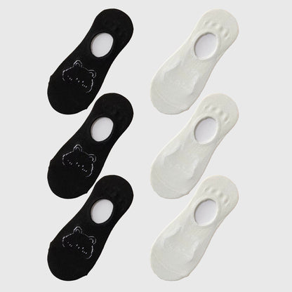 Anna-Kaci Women's Non-slip No Show Socks 6pk Invisible Liner Adorable Bear