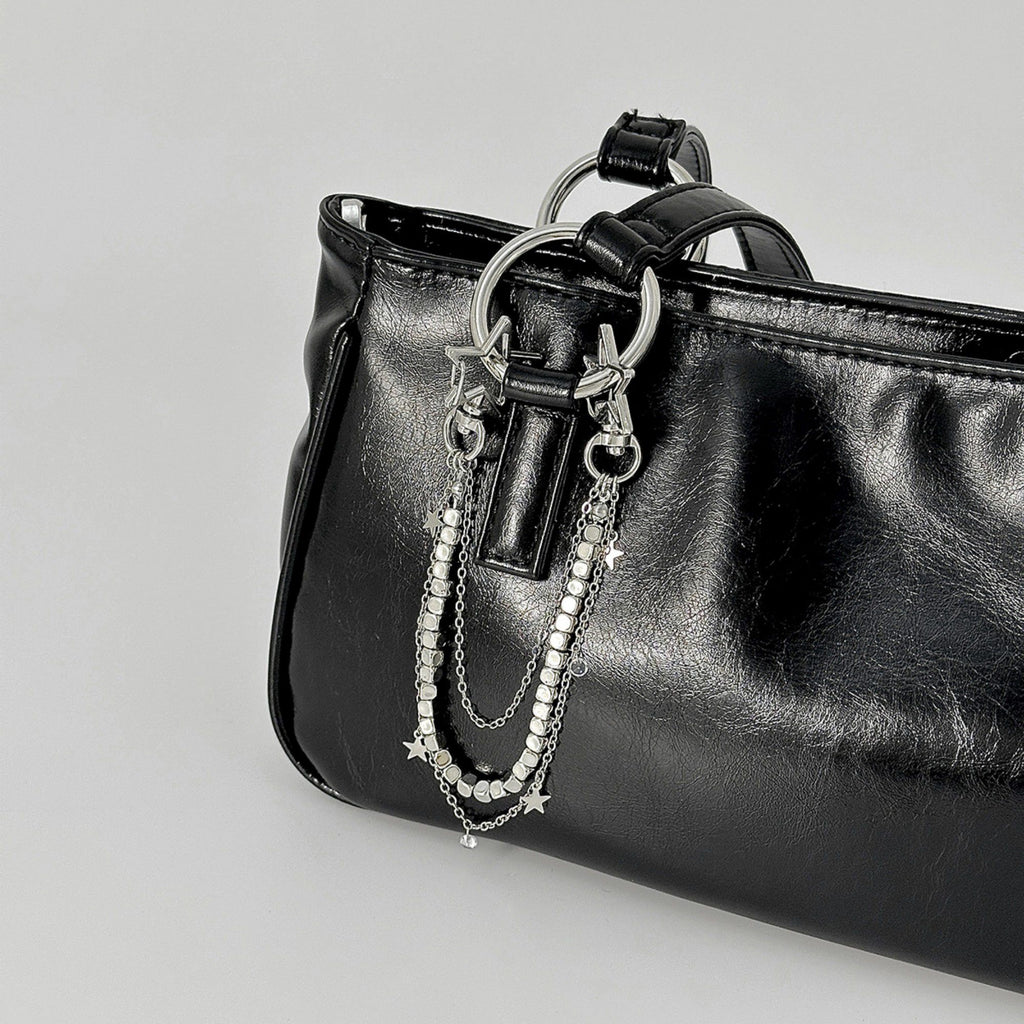 Star Chain Bag Charm with Layered Silver Tone Chains Dual Clips for Jeans Bags and Keys