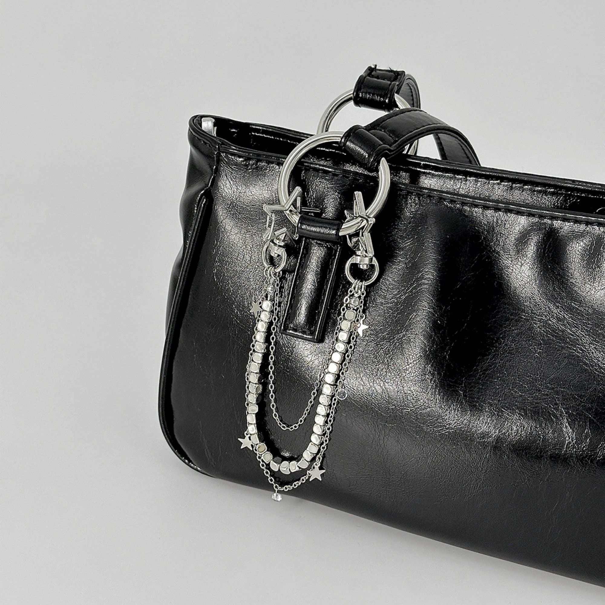 Star Chain Bag Charm with Layered Silver Tone Chains Dual Clips for Jeans Bags and Keys