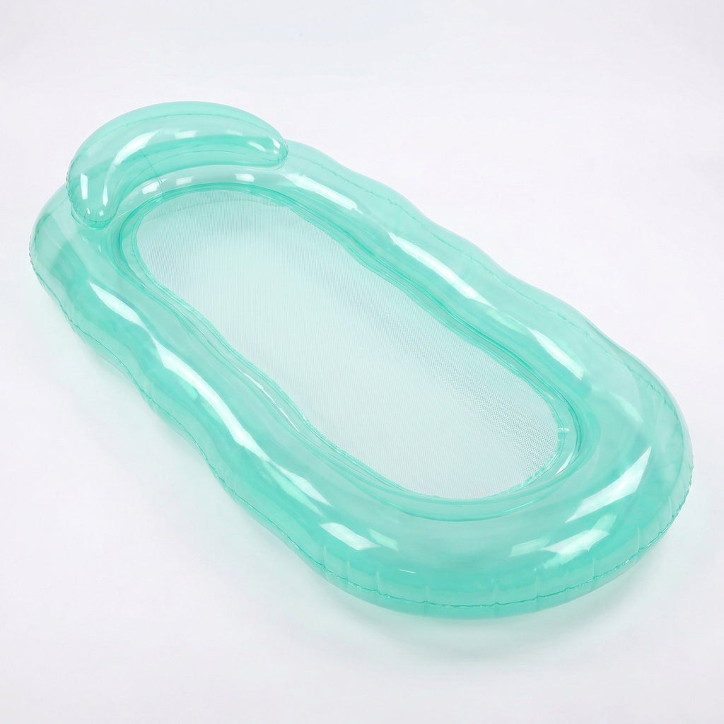 Pink Inflatable Pool Float with Mesh Center and Pillow Headrest