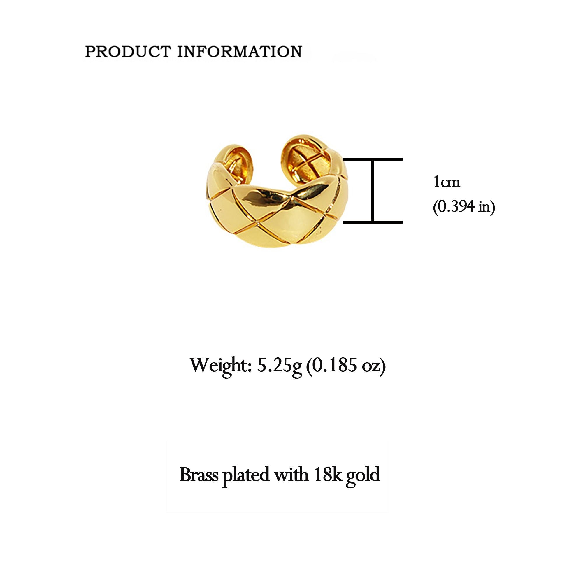 Women's Quilted Open Cuff Ring - Adjustable Brass Textured Statement Ring for Luxury Daily Wear