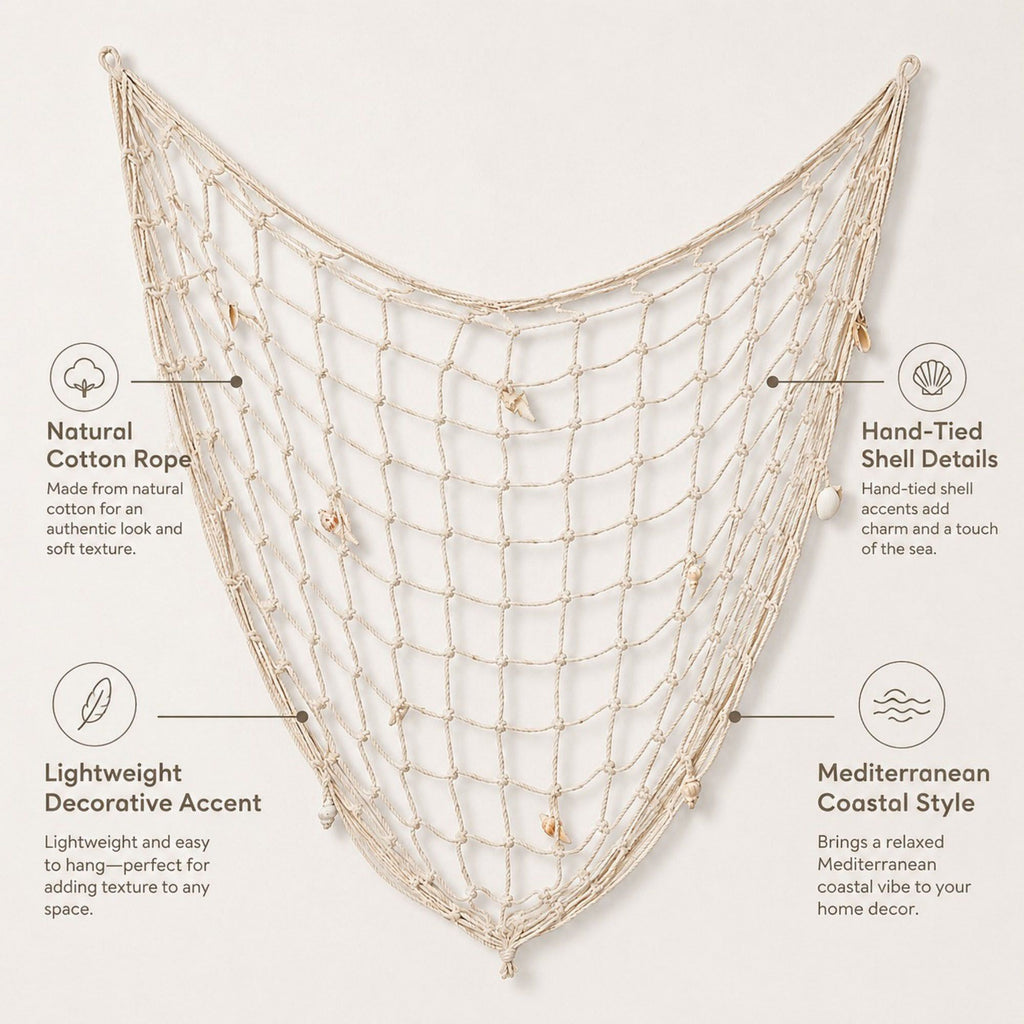 Decorative Fishing Net Wall Hanging Nautical Coastal Photo Display Decor