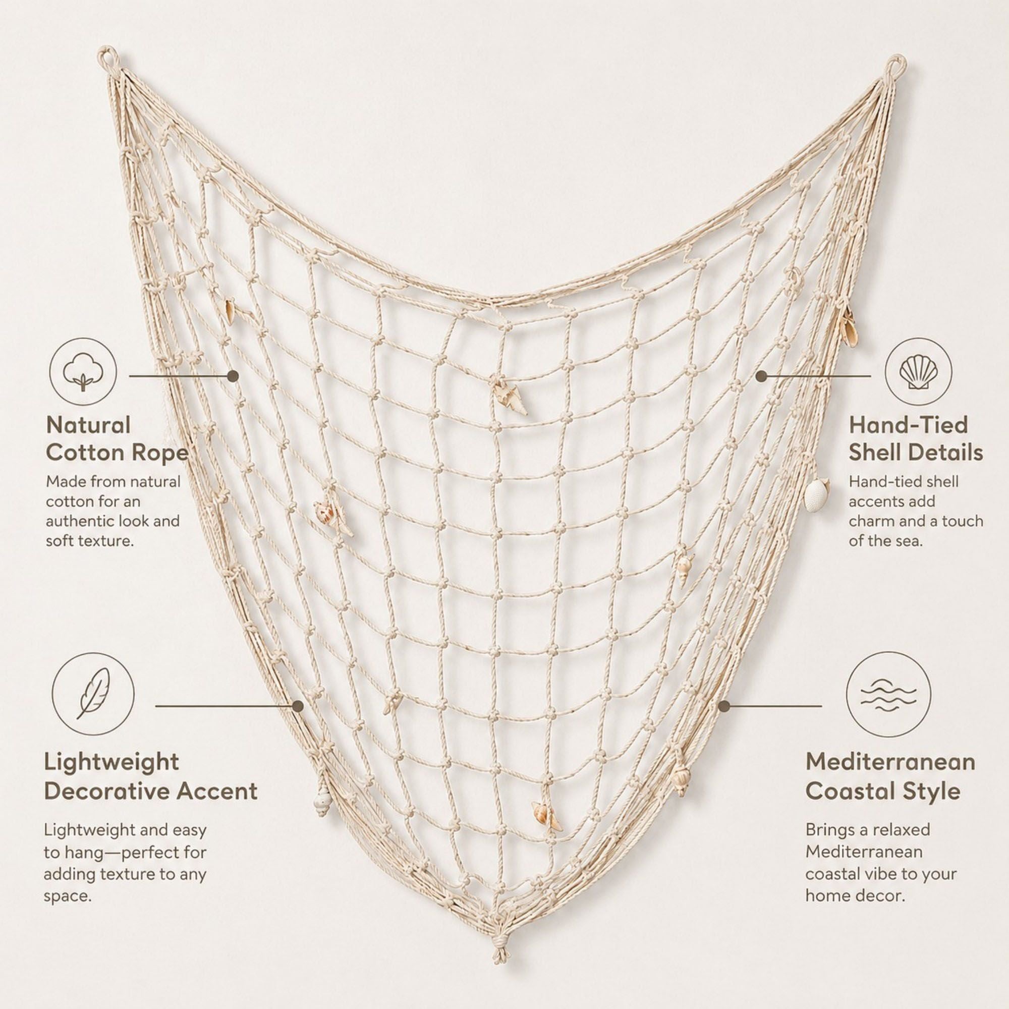 Decorative Fishing Net Wall Hanging Nautical Coastal Photo Display Decor