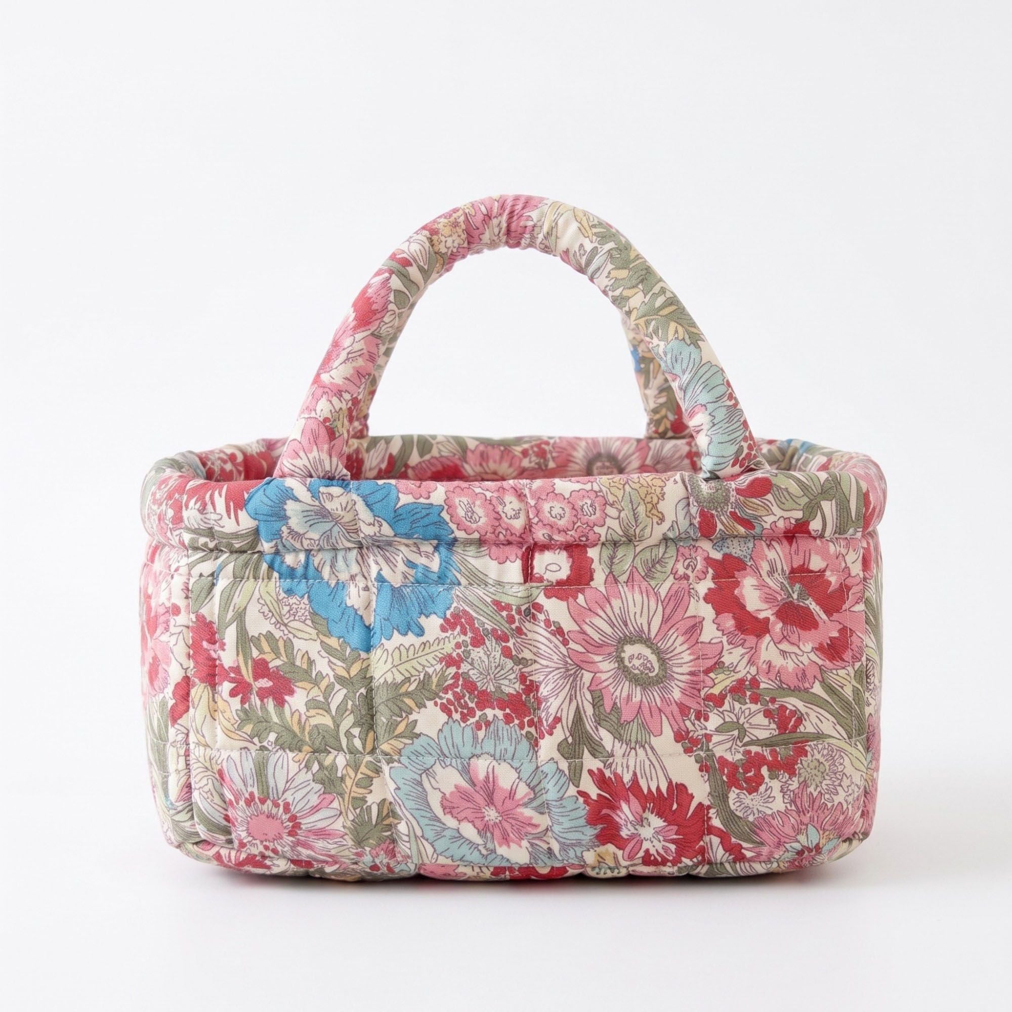 Bolso Organizador Acolchado con Estampado Floral, Múltiples Bolsillos y Asas de Transporte