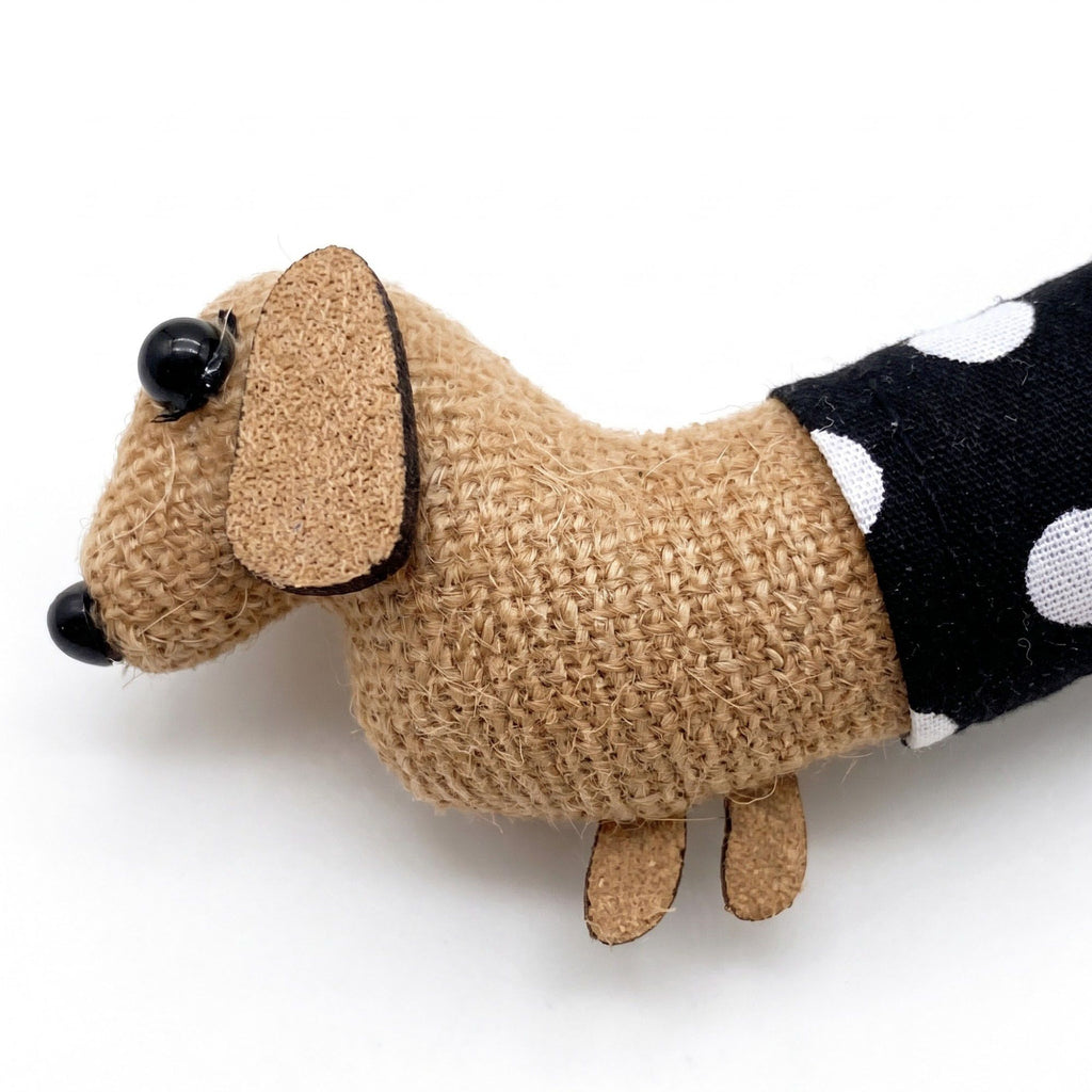 3pc Dachshund Dog Hair Clip Set Polka Dot Fabric Puppy Barrettes