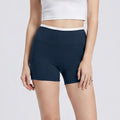 High Waist Biker Shorts with Wide Waistband Mid Thigh Length Smooth Stretch Fit and Pull On Activewear Design