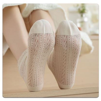Anna-Kaci 5 Pairs Women's Ruffle Cuff Lace Knit Ankle Socks Breathable Soft Stretch Fabric with Multiple Color Options