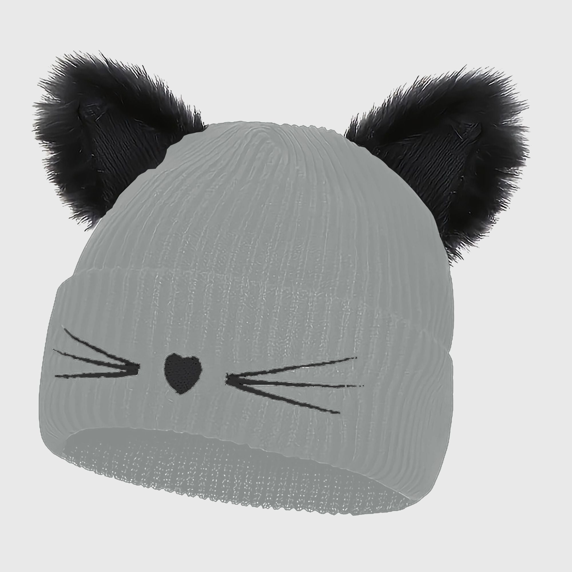 Anna-Kaci Women's Cat Ear Knit Beanie - Faux Fur Ears with Valentine Heart Whisker Embroidery for Cute Casual Winter Wear