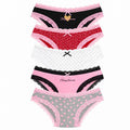 Anna-Kaci Womens 5 Pack Heart Print Lace Trim Bikini Underwear