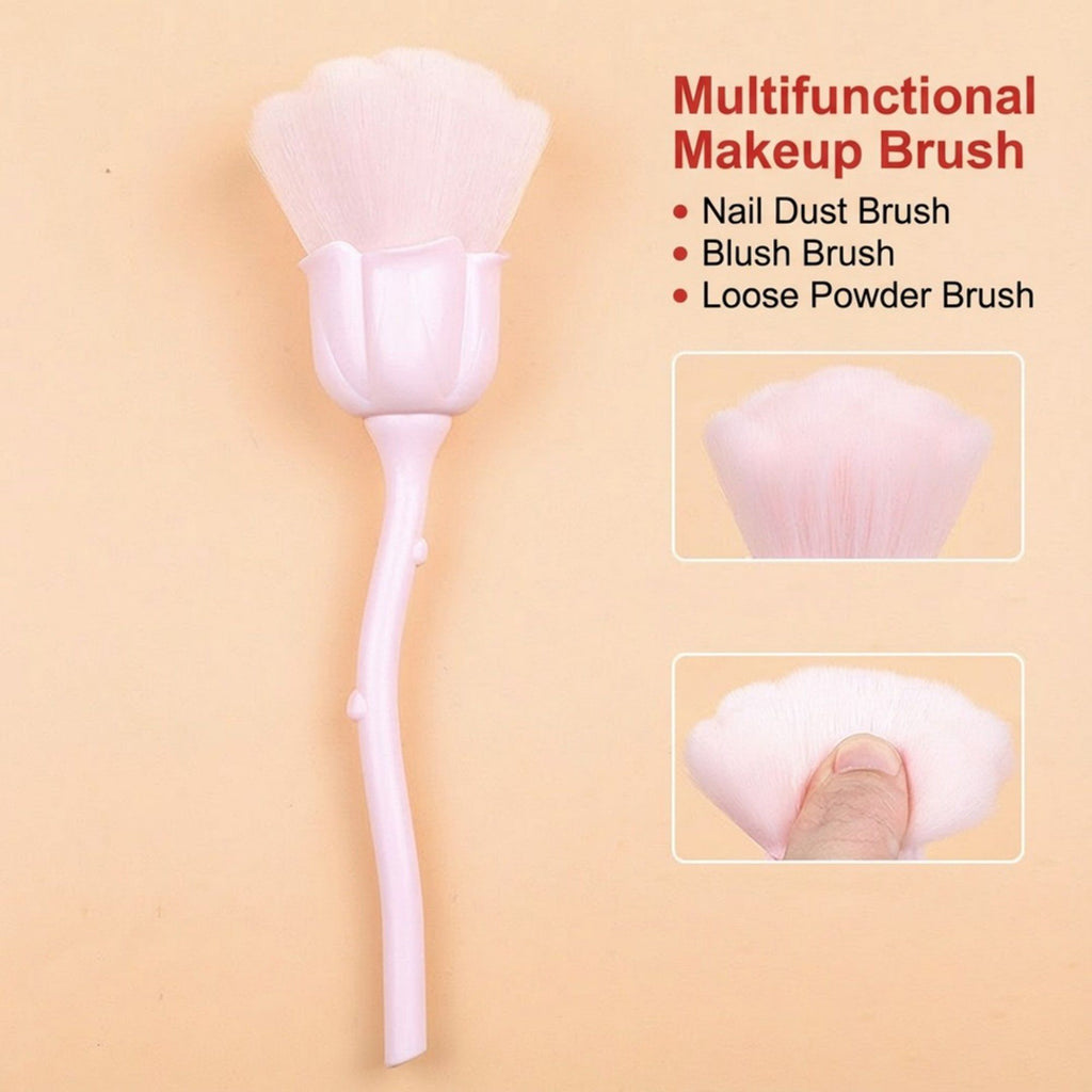Flower-Shaped Face Powder Brush with Soft Synthetic Bristles and Curved Stem Handle