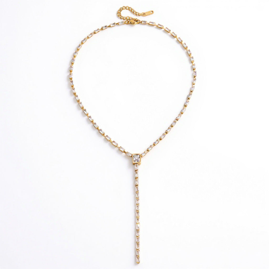 Women's Delicate Drop Pendant Necklace with Elegant Linear Chain Accents and Sparkling Detailed Centerpiece