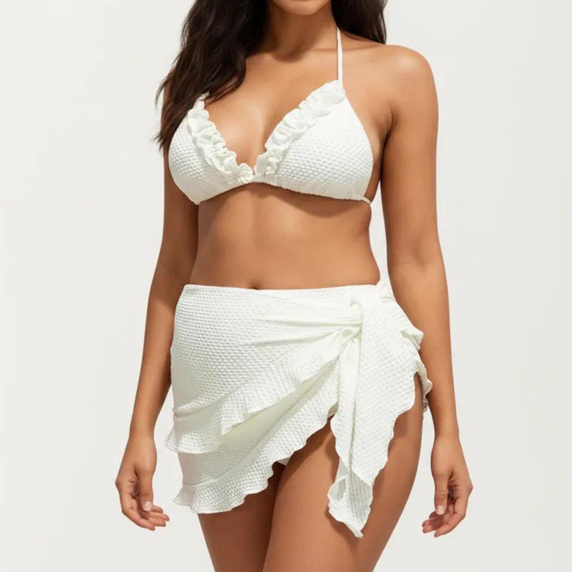 Anna-Kaci Swim Women's Maternity 3-Pcs Bikini Set with Triangle Top, High-Waisted Bottom, and Matching Skirt Wrap