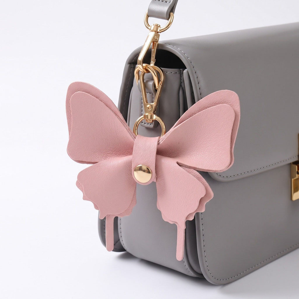 Pink Butterfly Bag Charm with Gold Tone Clip