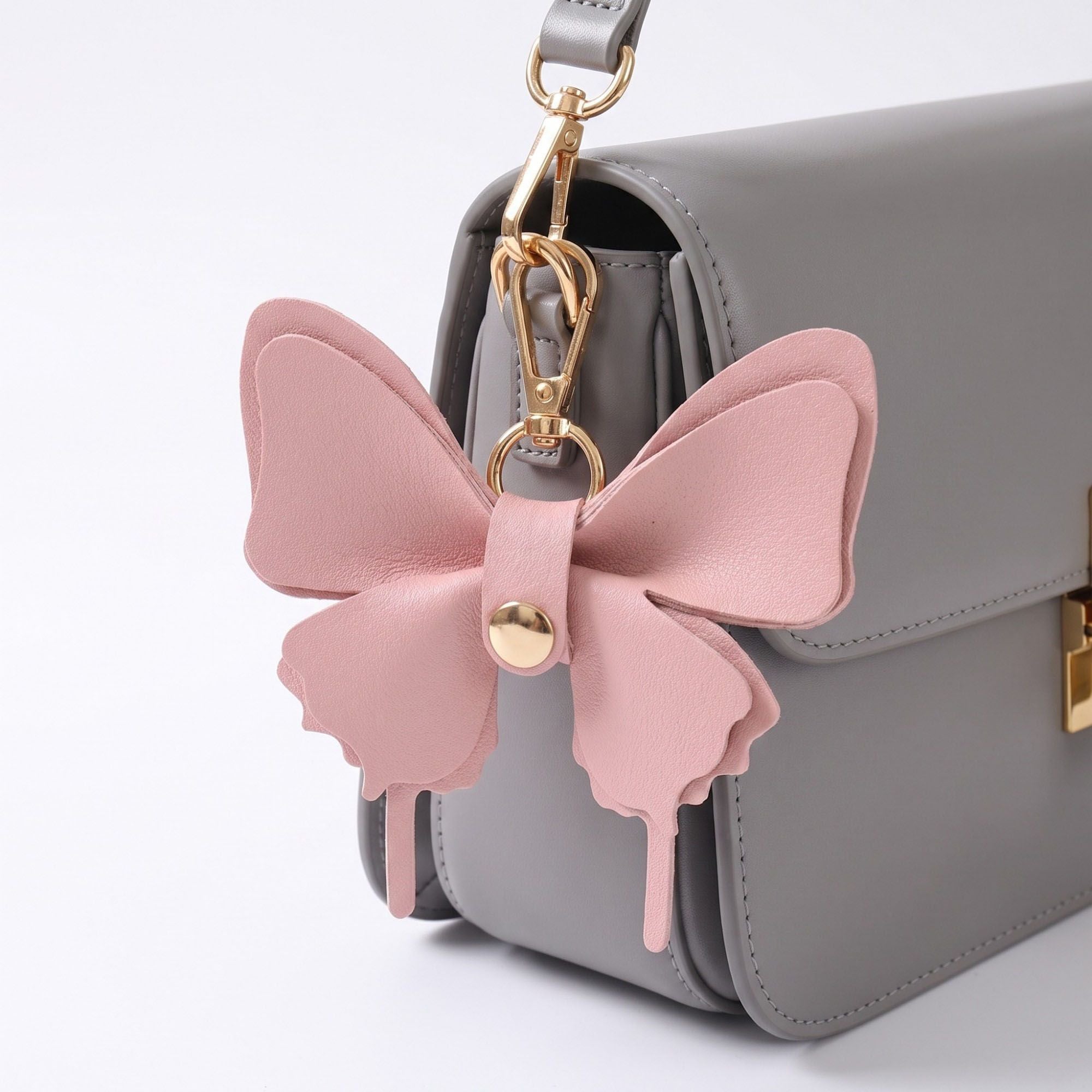 Pink Butterfly Bag Charm with Gold Tone Clip