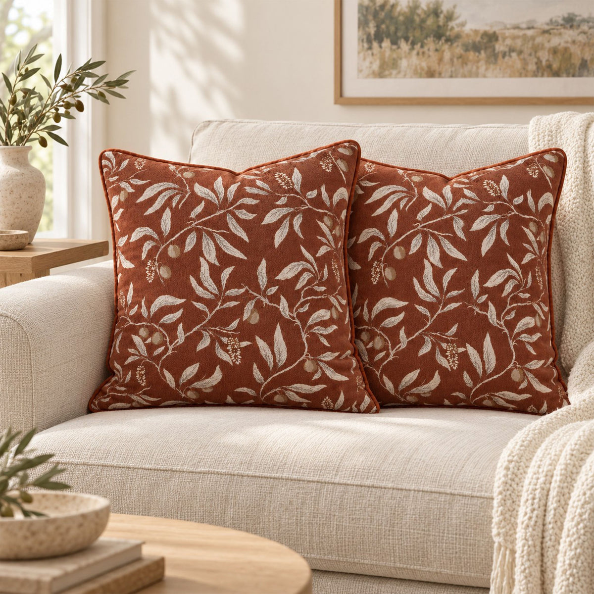 2 Pack Botanical Leaf Velvet Throw Pillow Covers 18 x 18 Inch with Piped Edges