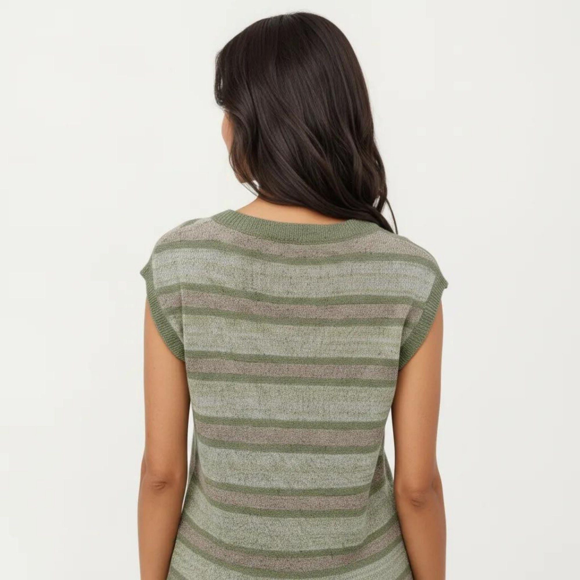 Anna-Kaci Women's Sleeveless Striped Knit Top with Shoulder Button Detail and Relaxed Fit
