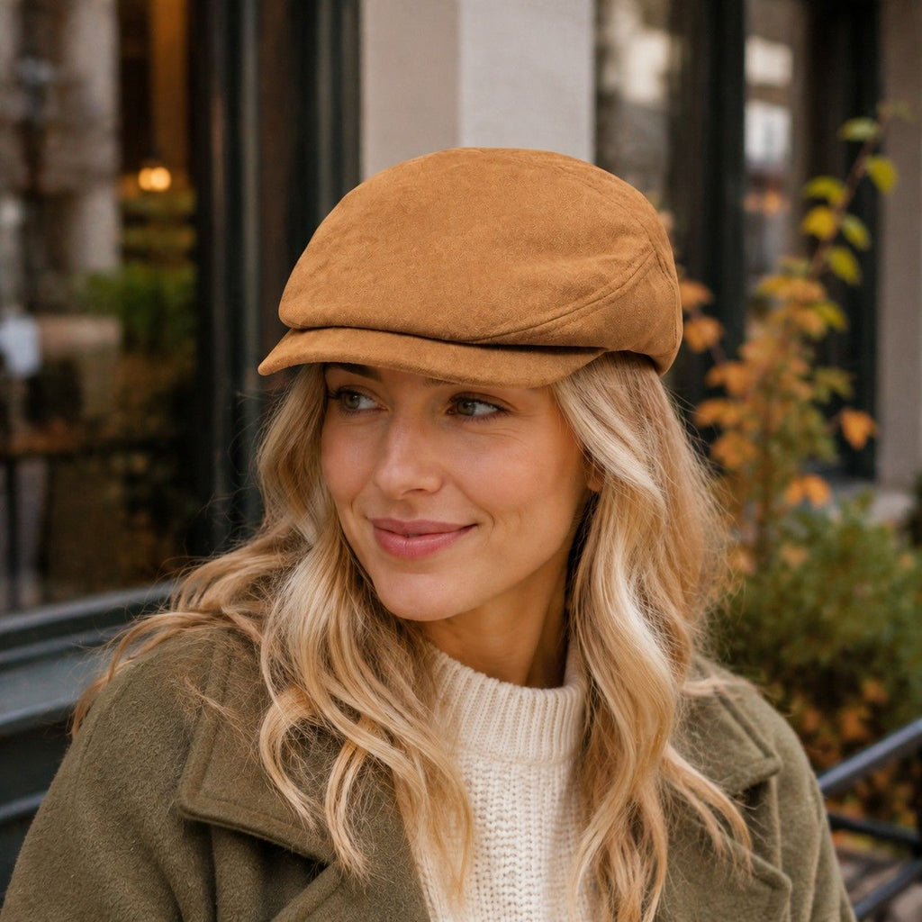 Faux Suede Newsboy Cap Short Brim Vintage Baker Boy Hat