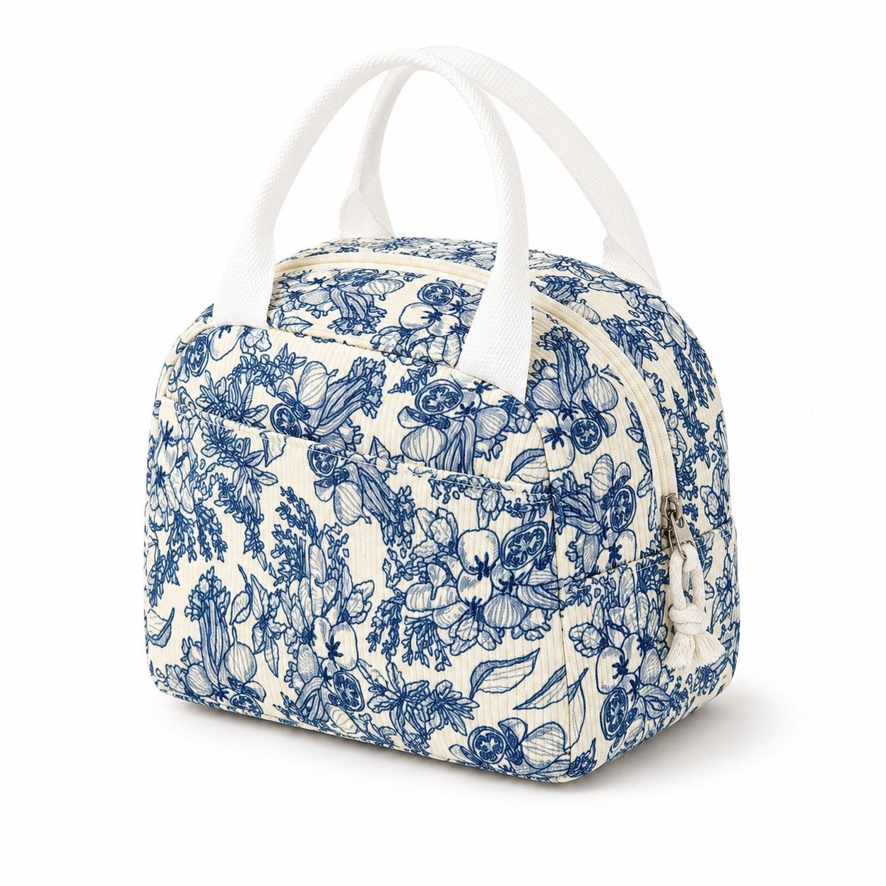Printed Insulated Lunch Tote Bag with Double Handles and Zip Closure