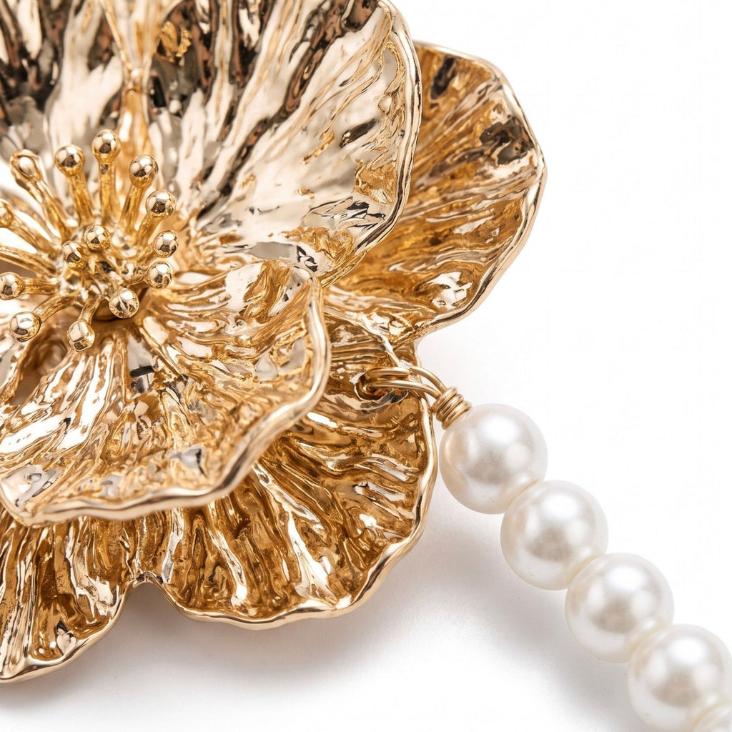 Single Textured Floral Plastic Pearl Waist Chain Adjustable Vintage Statement Waist Jewelry 43.3in