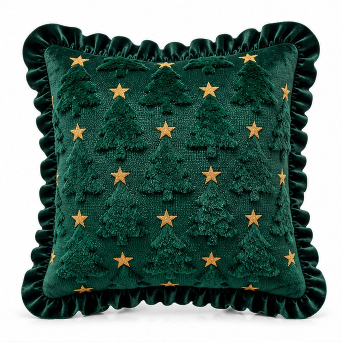 1 Piece Christmas Tree Throw Pillow Cover with Ruffle Trim Stars 18 x 18 Inch
