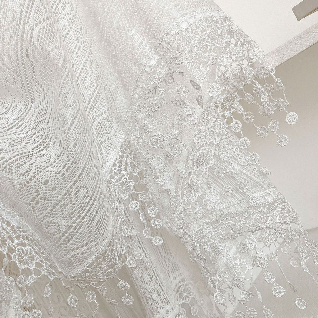 Lace Poncho Cover Up with Fringe Trim and Front Tie