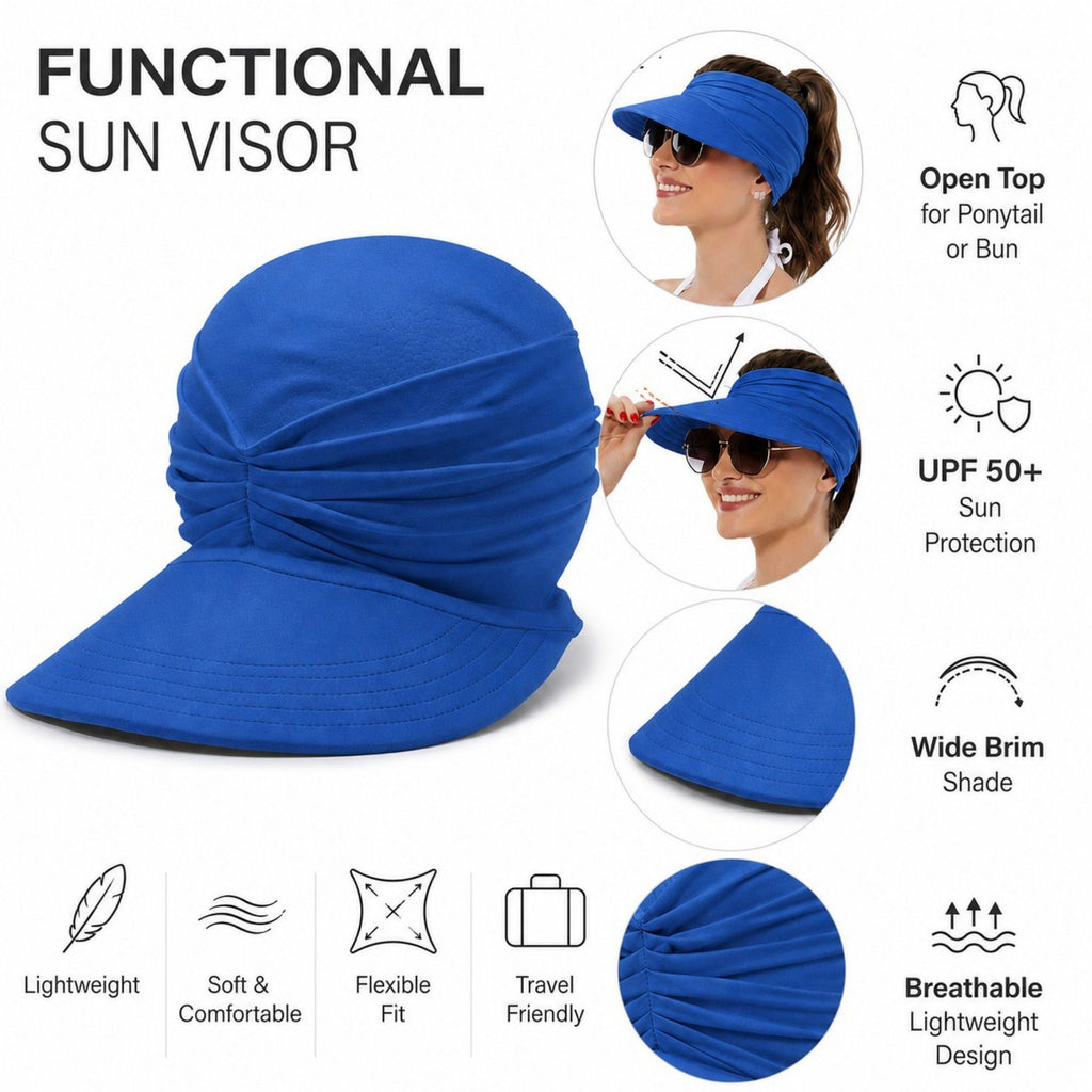 Pleated Visor - Lightweight Sport Sun Hat for Beach and Tennis