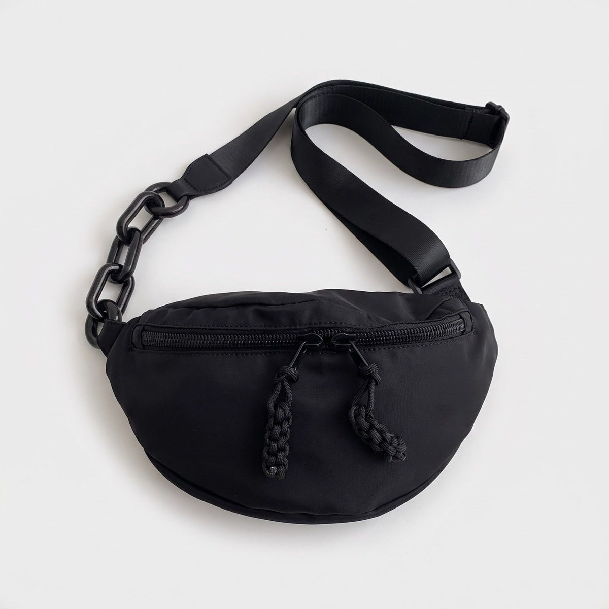 Crossbody Belt Bag with Chain Detail and Adjustable Strap