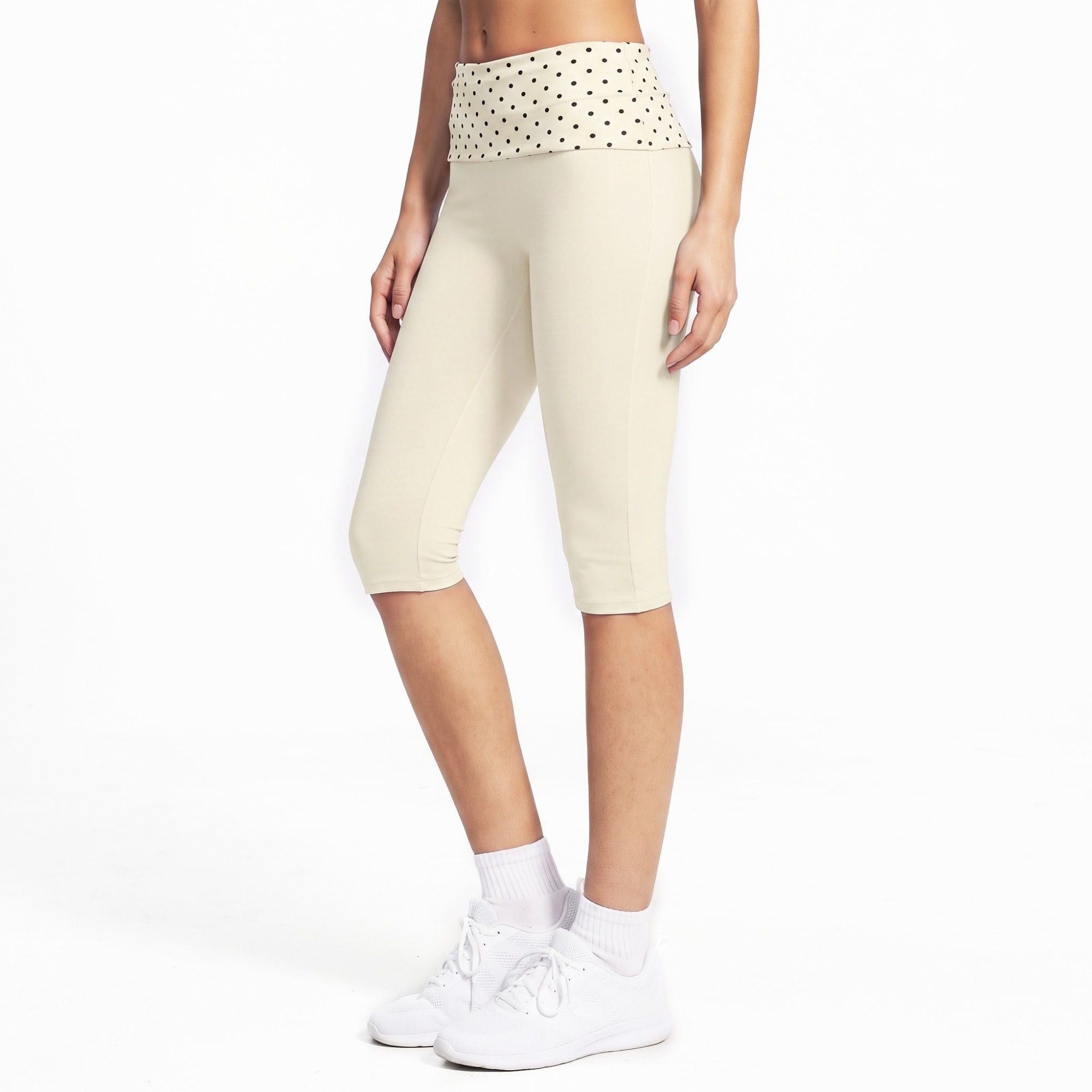 Polka Dot Foldover Waist Capri Leggings Fitted Cropped Yoga Pants for Gym Workouts Dance
