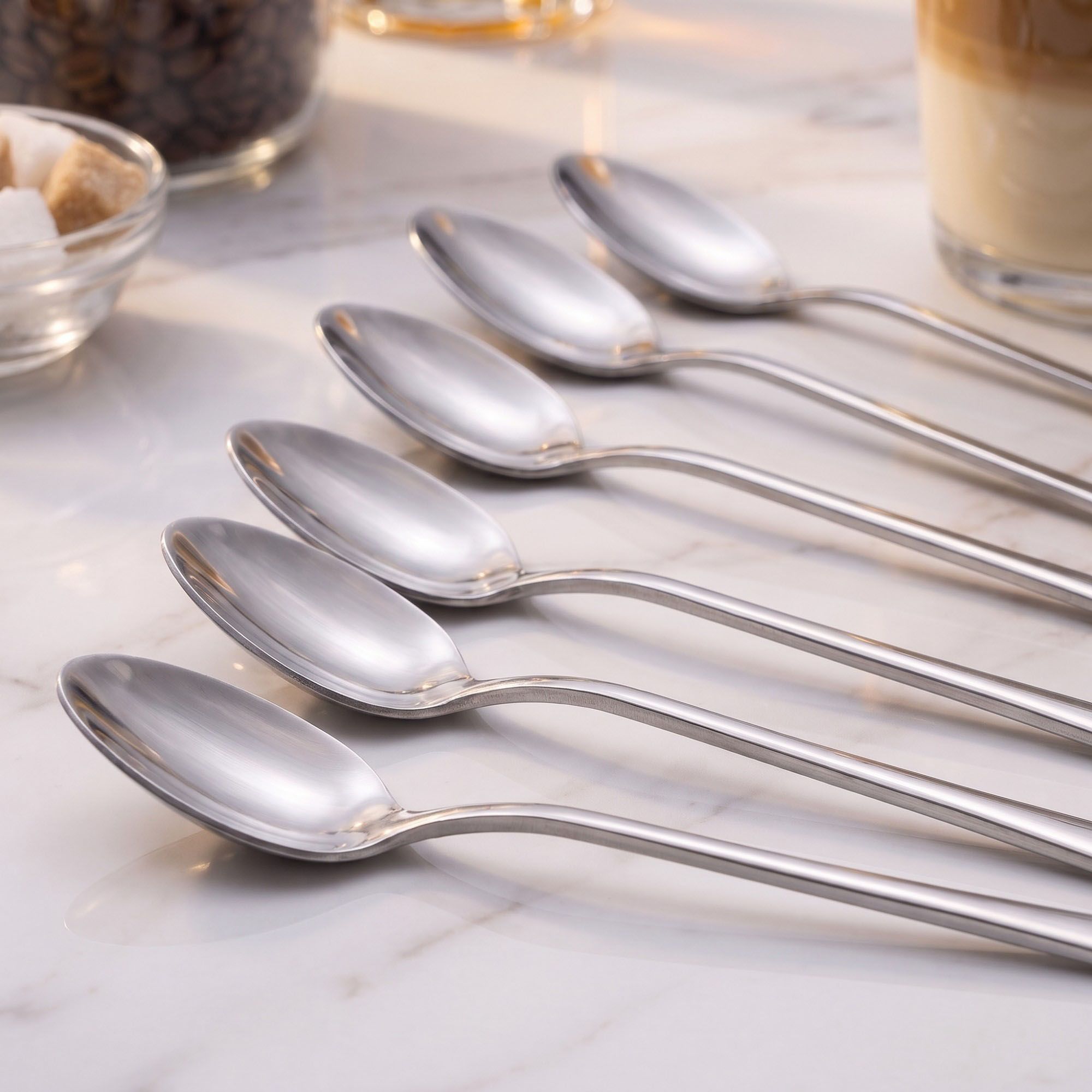 6-Piece Long Handle Stainless Steel Coffee and Iced Tea Spoon Set