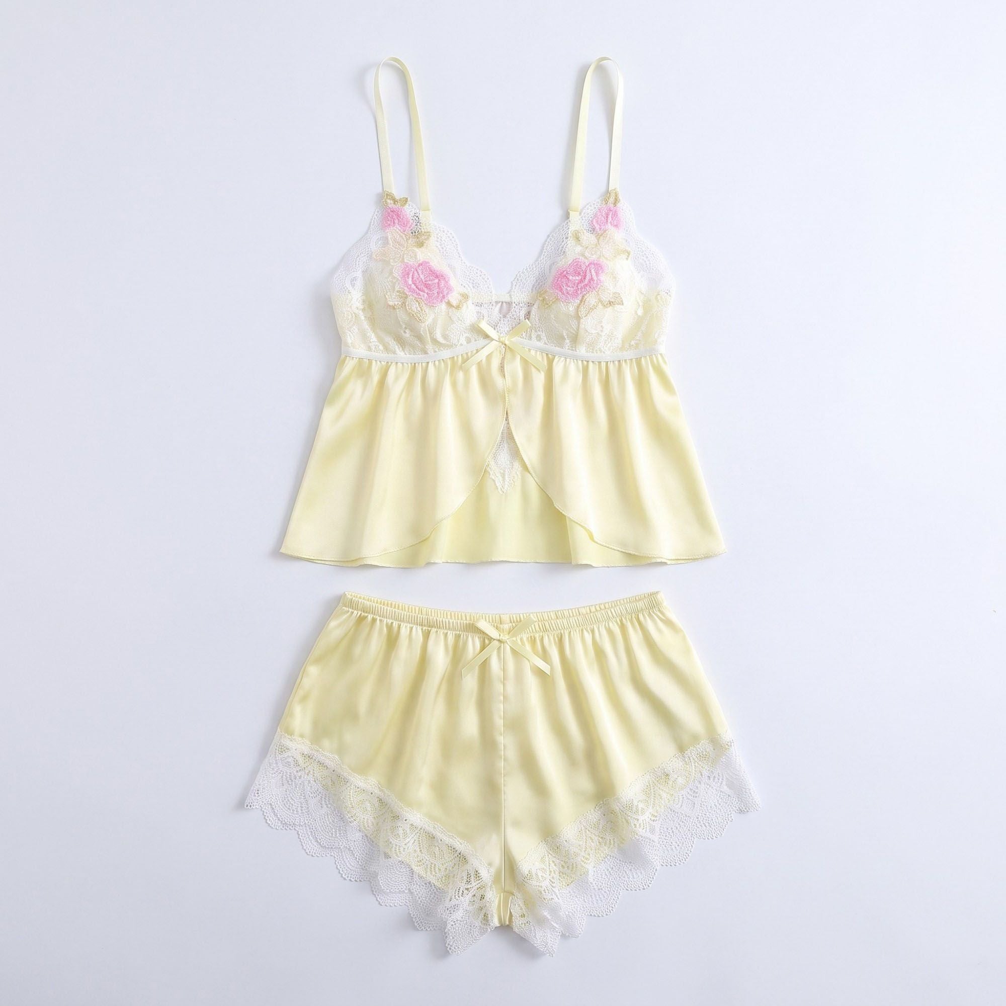 2-Piece Floral Lace Cami Top and Shorts Lingerie Set
