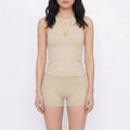 2-Piece Set Sleeveless High Neck Tank Top and Fitted Shorts Sleepwear Lounge Set with Soft Stretch Knit Feel