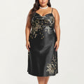 Anna-Kaci Lounge Women's Plus Size Satin Floral Slip Nightgown with Adjustable Spaghetti Straps Cowl Neck Midi Length Sleepwear Dress