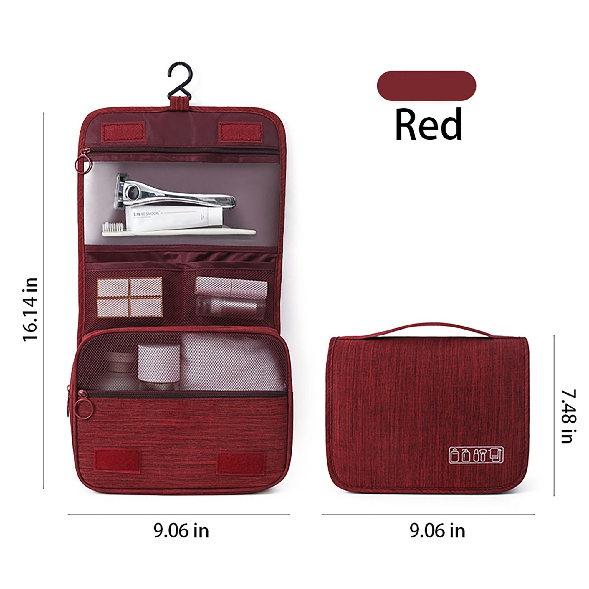 Hanging Toiletry Bag with Multiple Compartments Zipper Closure Travel Organizer Cosmetic Storage Case Portable