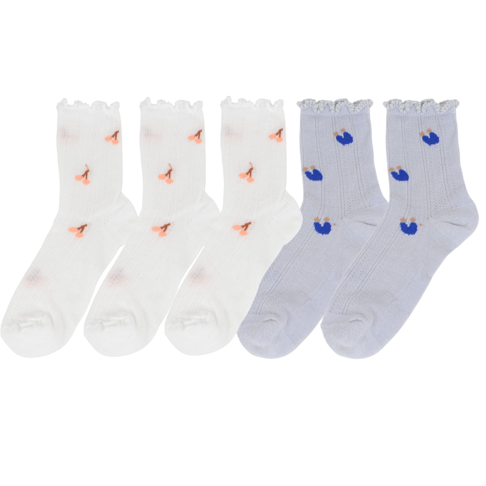 Anna-Kaci Women's 5-Pair Set Ruffle Ankle Socks with Floral Embroidery and Breathable Knit Design for Flats or Mary Janes
