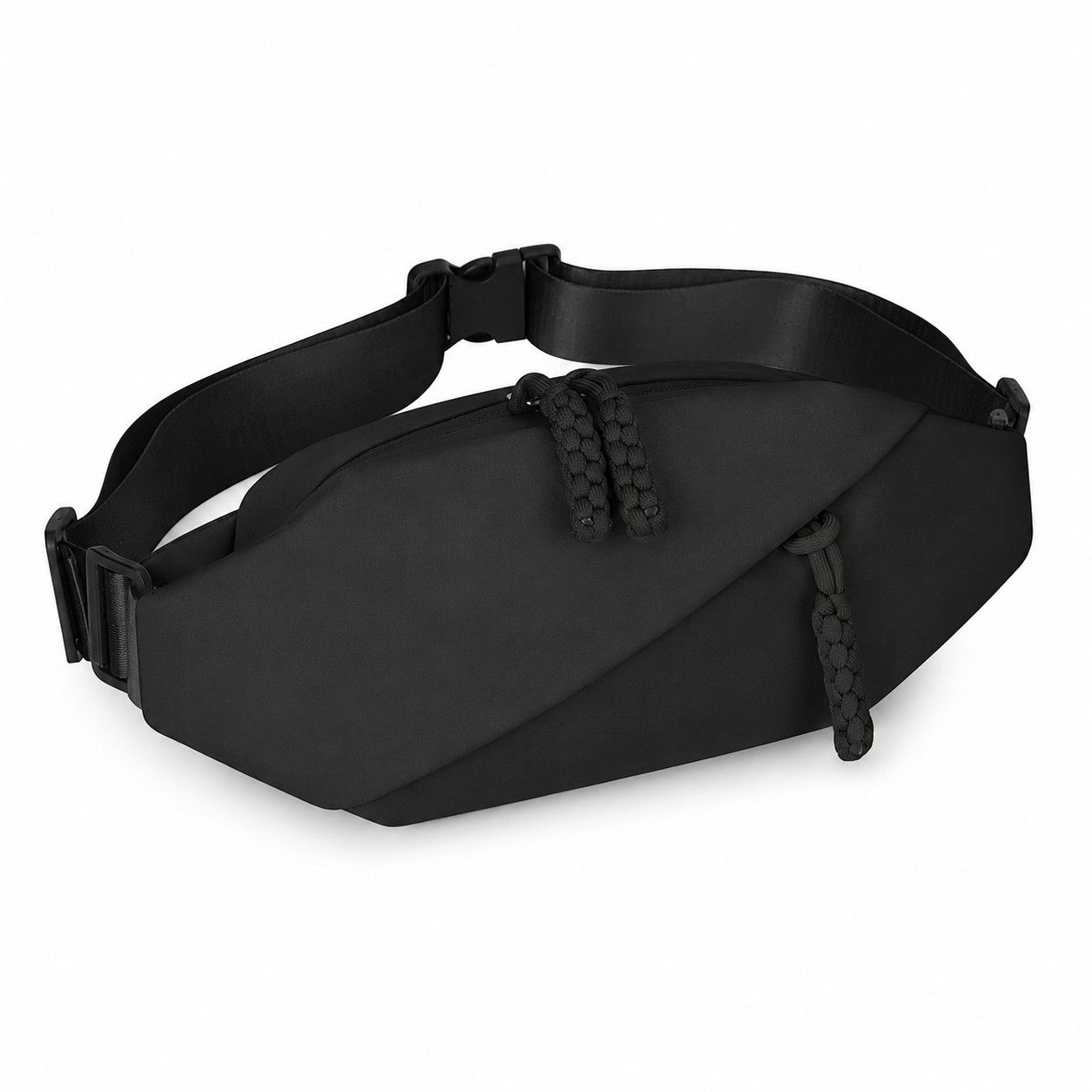 Crossbody Sling Waist Bag with Adjustable Strap Zip Closure and Braided Pulls