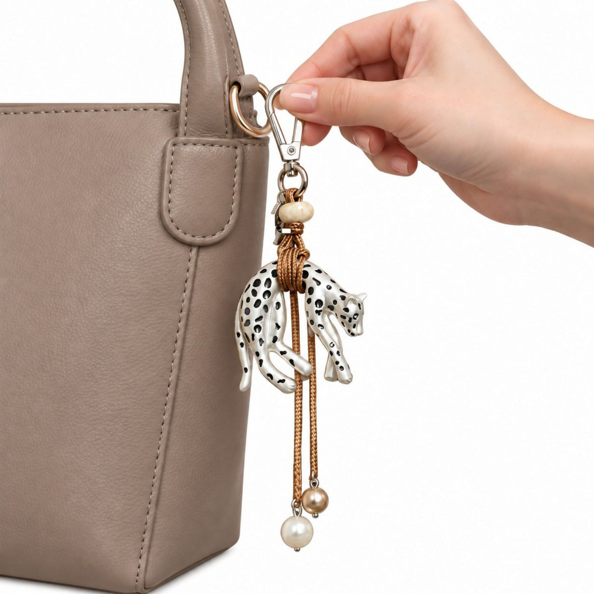 2 Pack Leopard Bag Charm Keychain with Beaded Tassel and Lobster Clasp