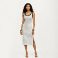 Anna-Kaci Women's Striped Rib-Knit Scoop Neck Midi Tank Dress with Side Slit