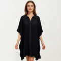 White women's shirt dress with tropical, woven and collared