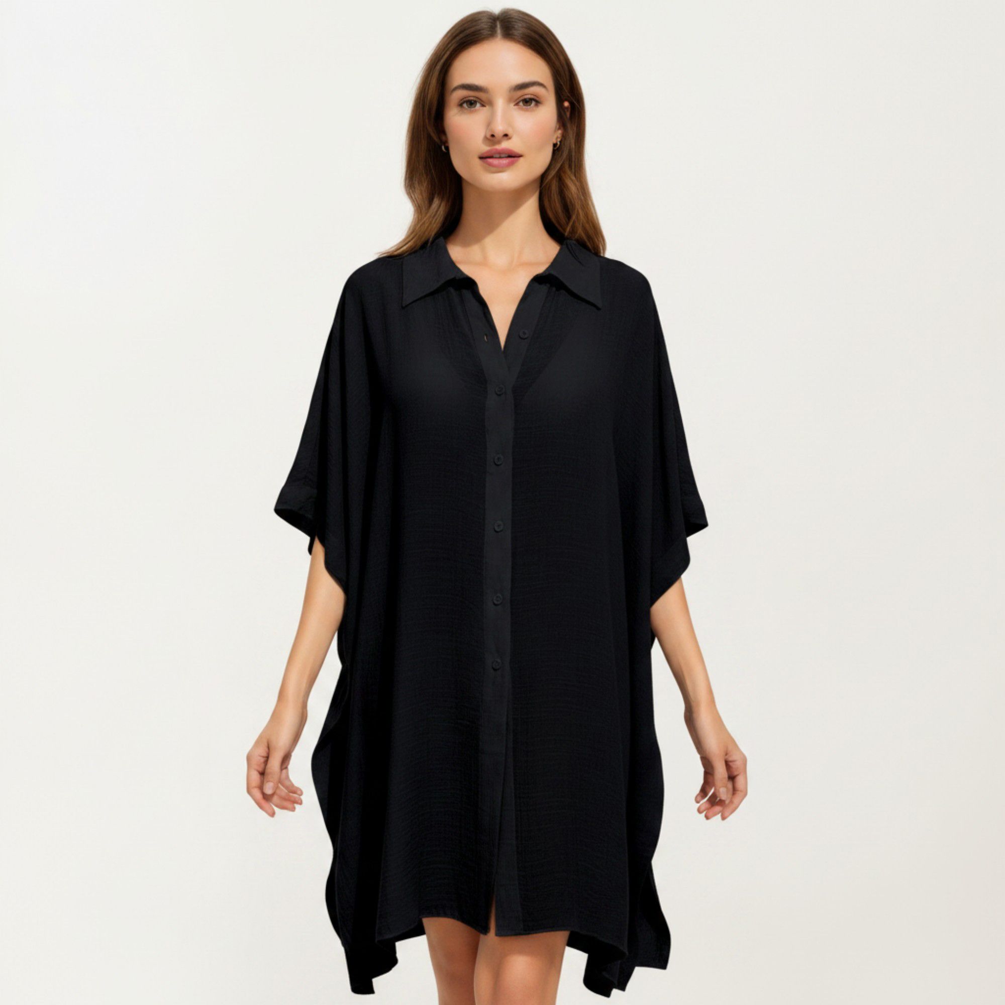 Anna-Kaci Women's Button Front Swim Cover Up Shirt Dress Loose Lightweight Beach Kaftan