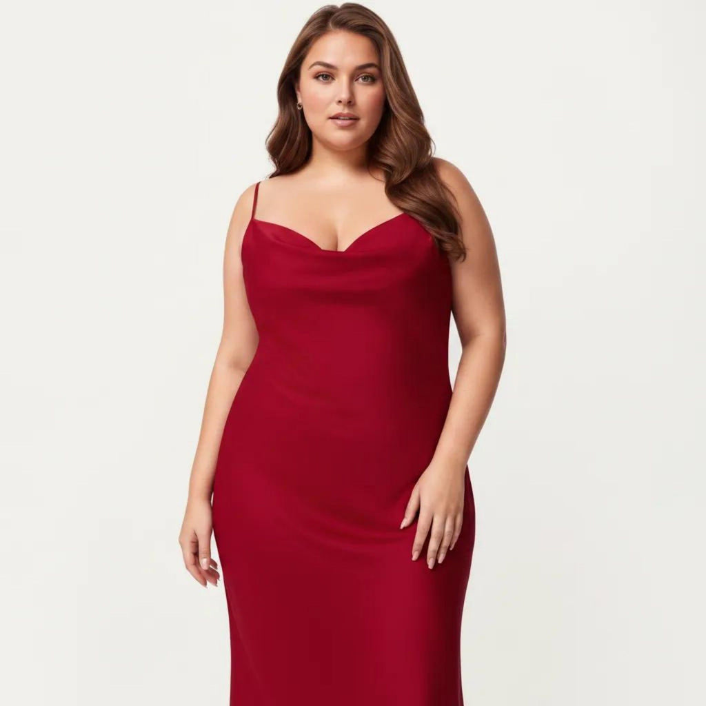 Anna-Kaci Lounge Women's Plus Size Satin Slip Nightgown with Adjustable Spaghetti Straps Midi Length Relaxed Fit Sleepwear Dress