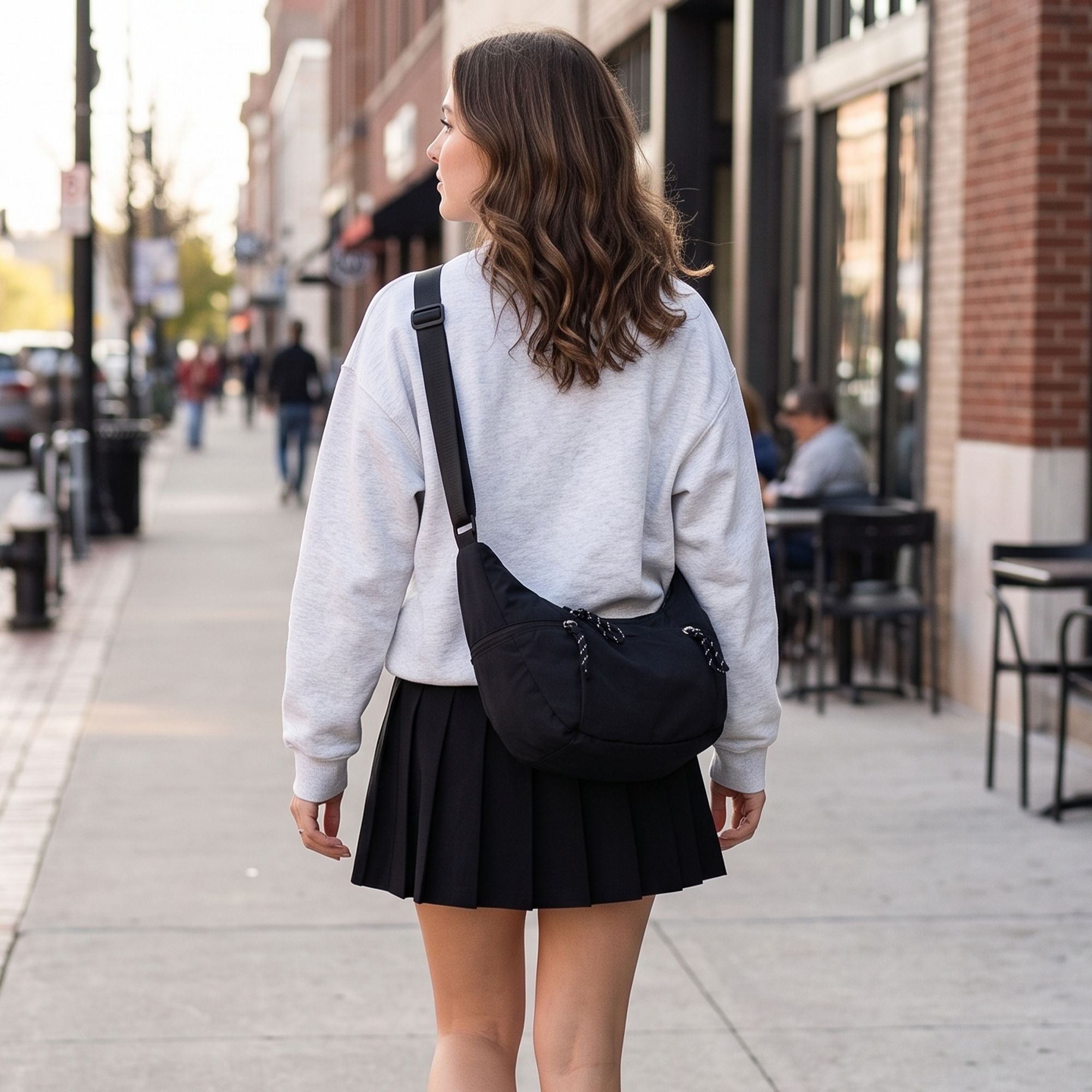 Lightweight Multi Pocket Crescent Crossbody Bag with Adjustable Strap
