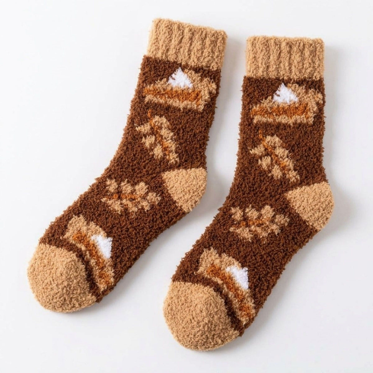 Fuzzy Pumpkin Crew Socks 2 Pair US 5-10.5