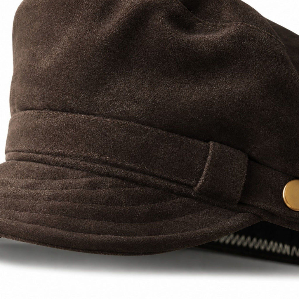 Soft Textured Newsboy Cap with Metal Button and Short Brim